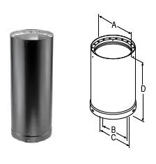 DuraVent 8DVL-48 DVL Galvanized Stainless Steel Double Wall Wood Burning Stove Pipe Connector for Vent Smoke and Exhaust, 48 by 8 inches