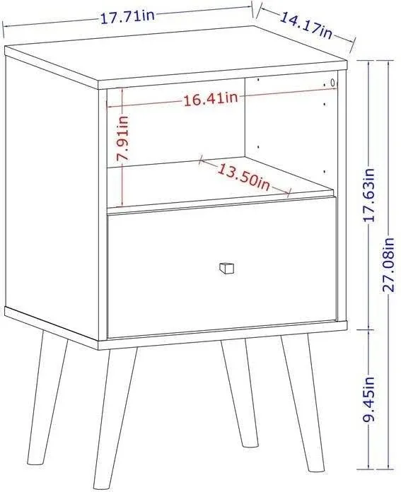 Manhattan Comfort Liberty Mid Century-Modern Nightstand 1.0 with 1 Cubby Space ...