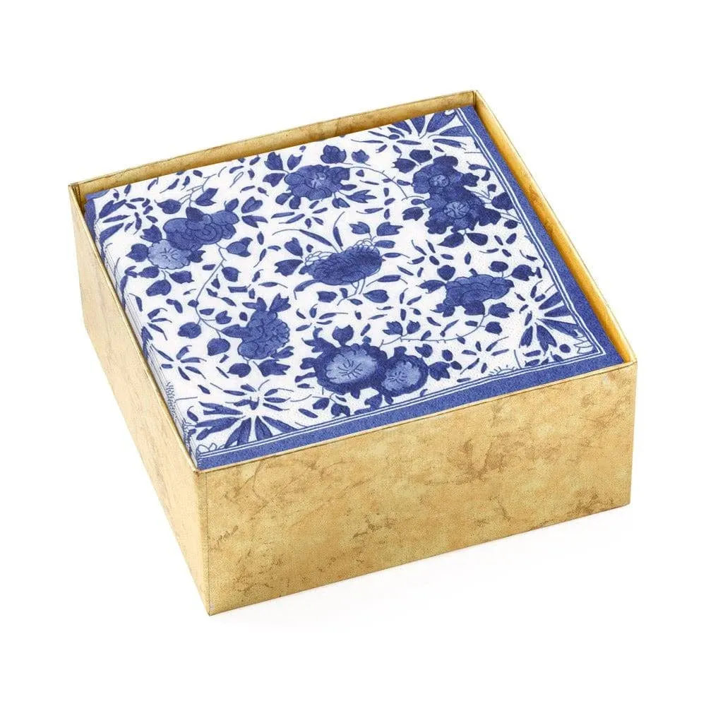 Caspari Delft Boxed Paper Cocktail Napkins in Blue, 40 per Box