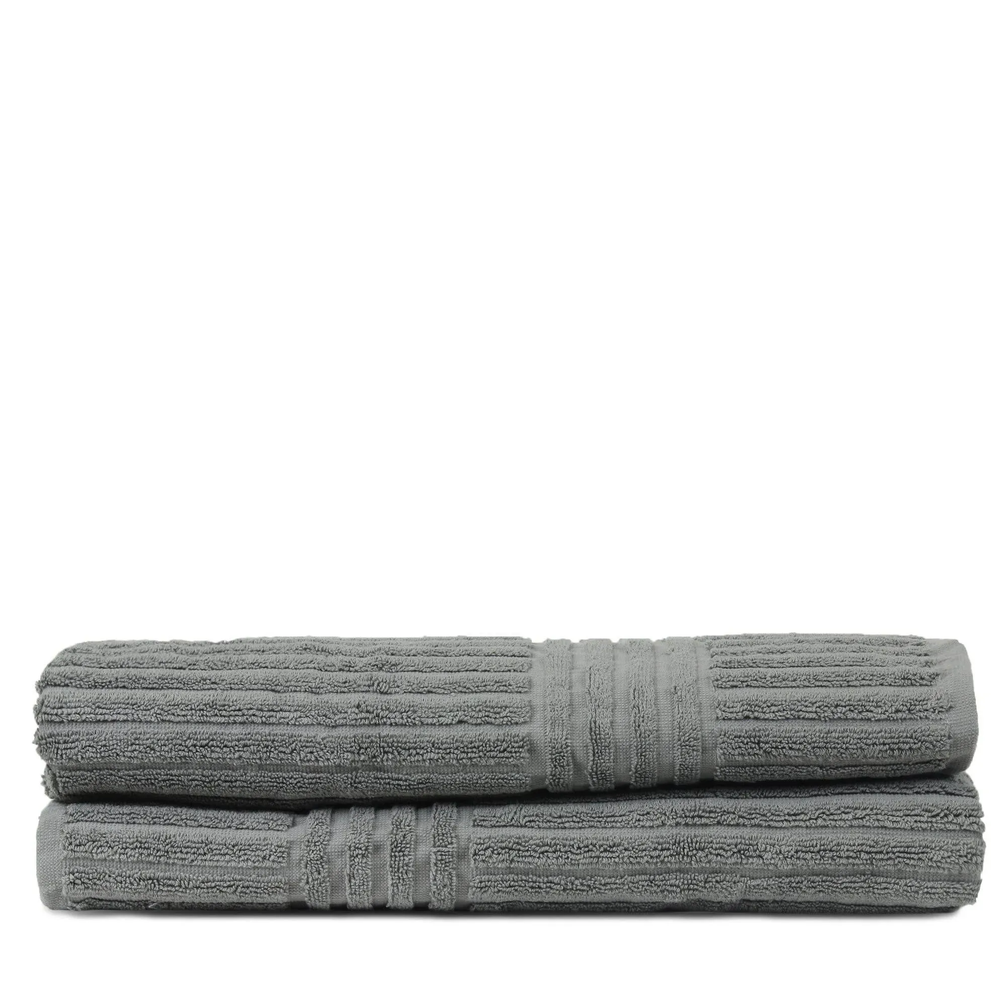 Bare Cotton Luxury Hotel & Spa Towel 100% Pure Turkish Cotton Ribbed Channel Pattern - Bath Towel - Gray - Set of 2