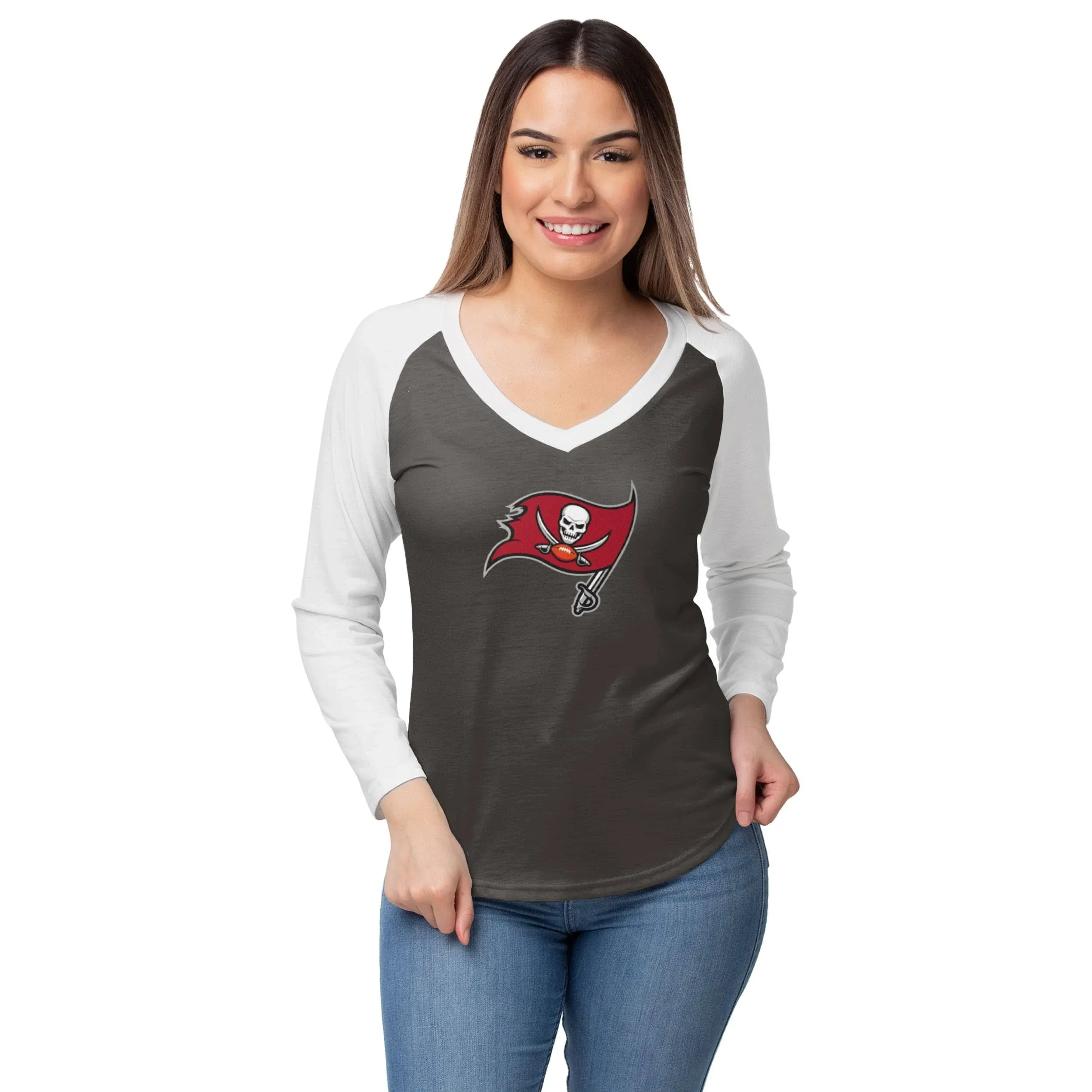 FOCO Women's NFL Team Ladies Fashion Raglan Top Shirt, Big Logo Solid, X-Large