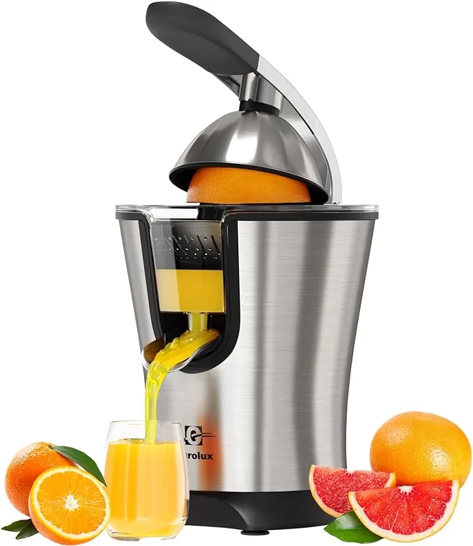 Eurolux Premium Electric Orange Juicer Stainless Steel Citrus Squeezer With New Ultra-Powerful Motor and Soft Grip Handle