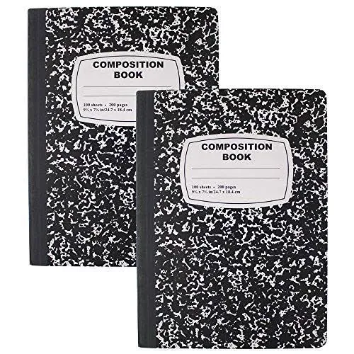 Emraw Marble Composition Notebook Wide Ruled Black and White Composition Books 100 Sheets (2 Pack)