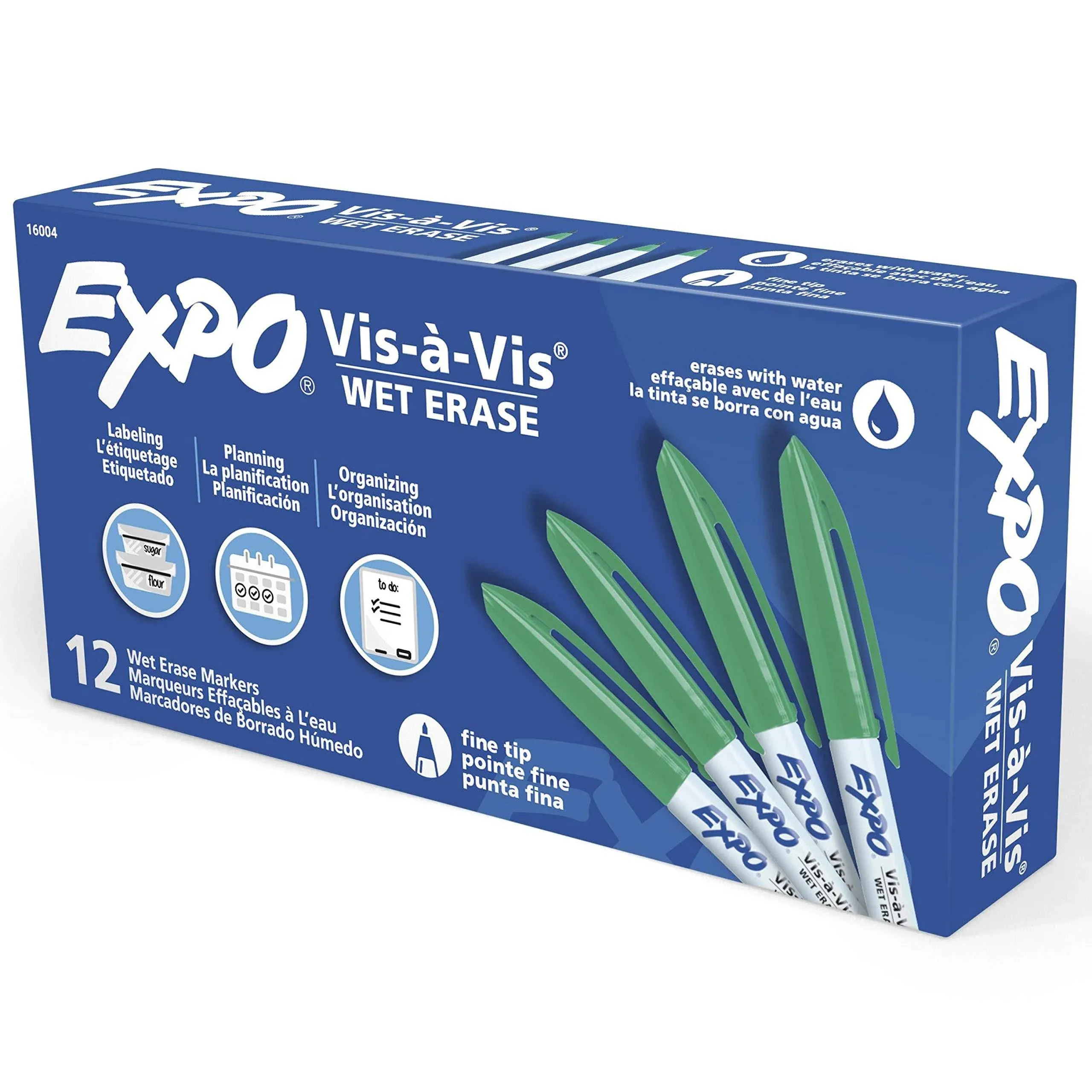 EXPO Vis-A-Vis Wet-Erase Overhead Transparency Markers, Fine Tip, 12-Count