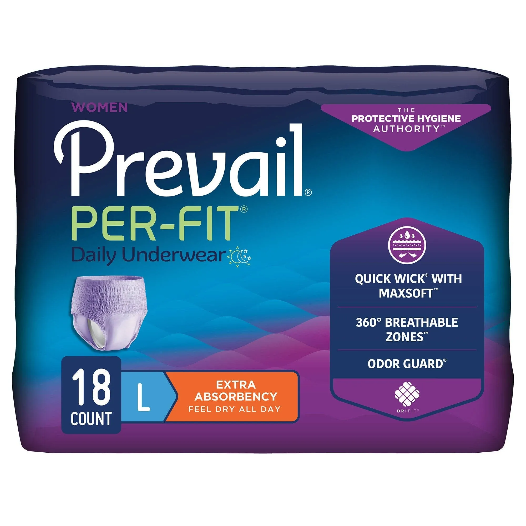 Prevail Per-Fit for Women Daily Protective Underwear, Pull-up Disposable Adult Diaper for Women, Extra Absorbency, Large, 72 Count (4 Packs of 18)