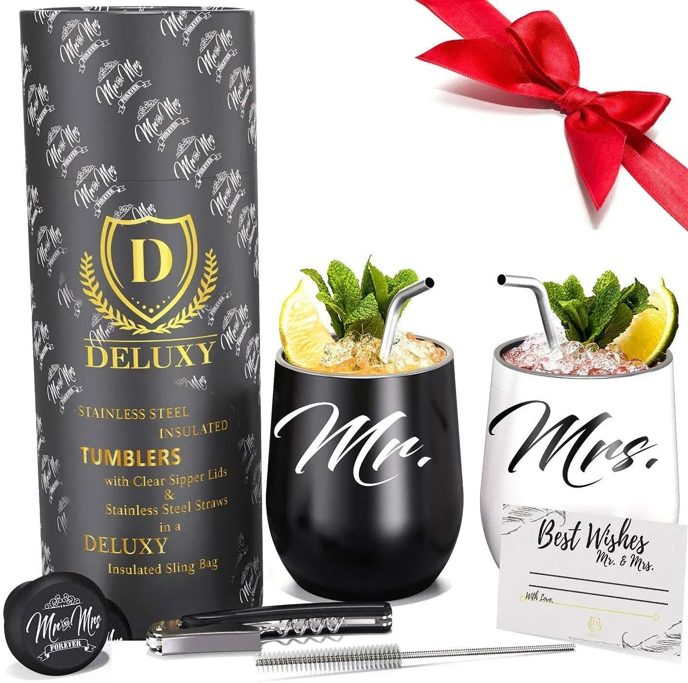 DELUXY Mr and Mrs Wine Tumblers- Perfect Wedding Gifts For Couples