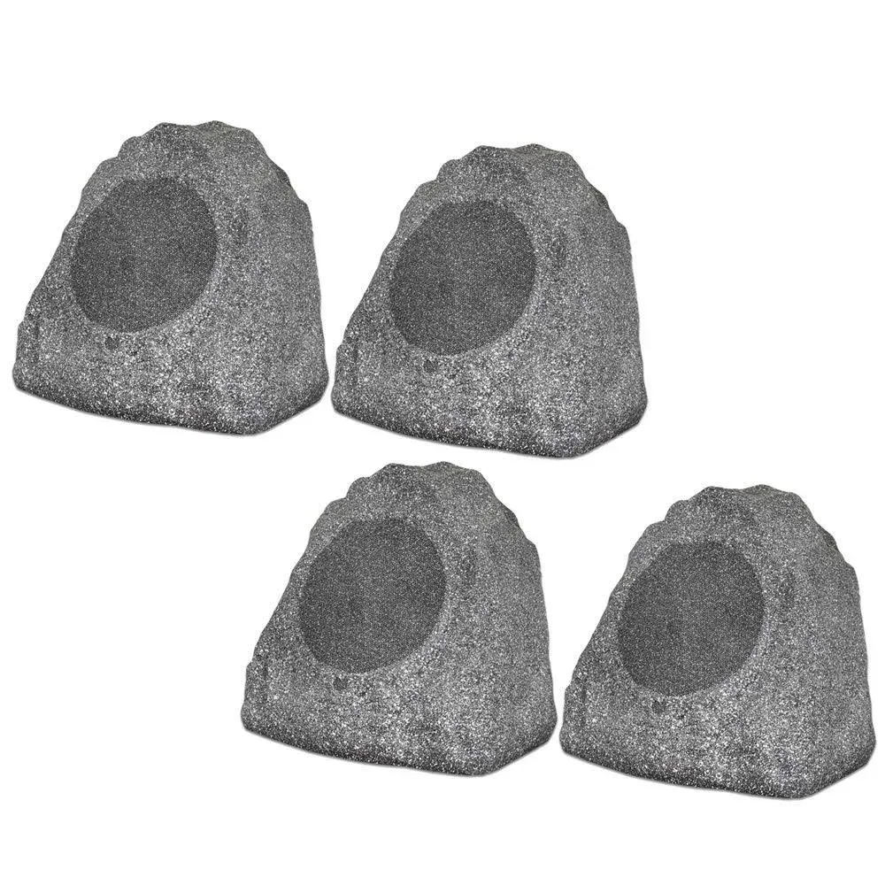 4R8G Outdoor Granite 8" Rock 4 Speaker Set for Deck Pool Spa Yard Garden