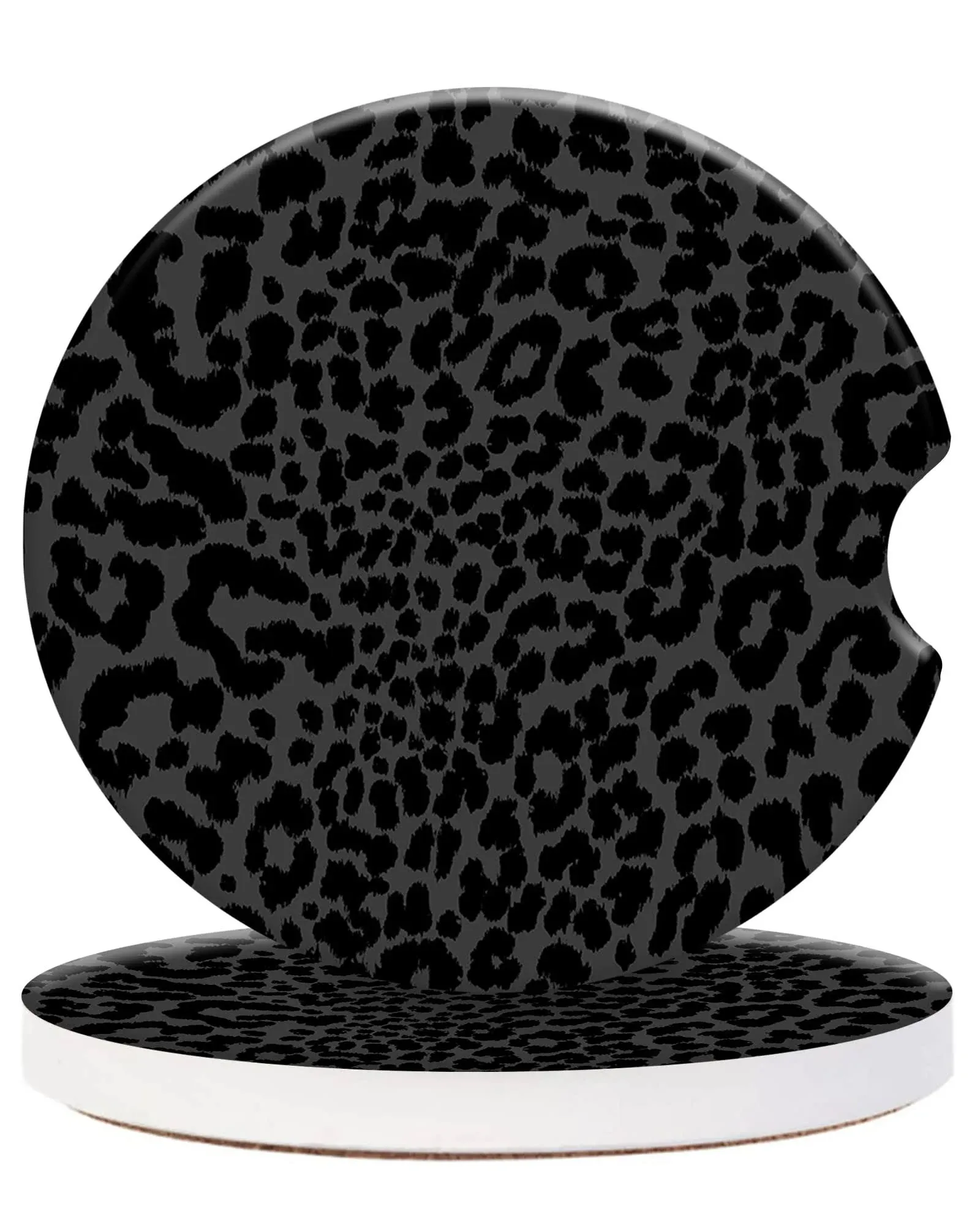 2 Pack Leopard Ceramic Car Coasters 2.56 Inch,Absorbent Car Cup Holder Coaster 