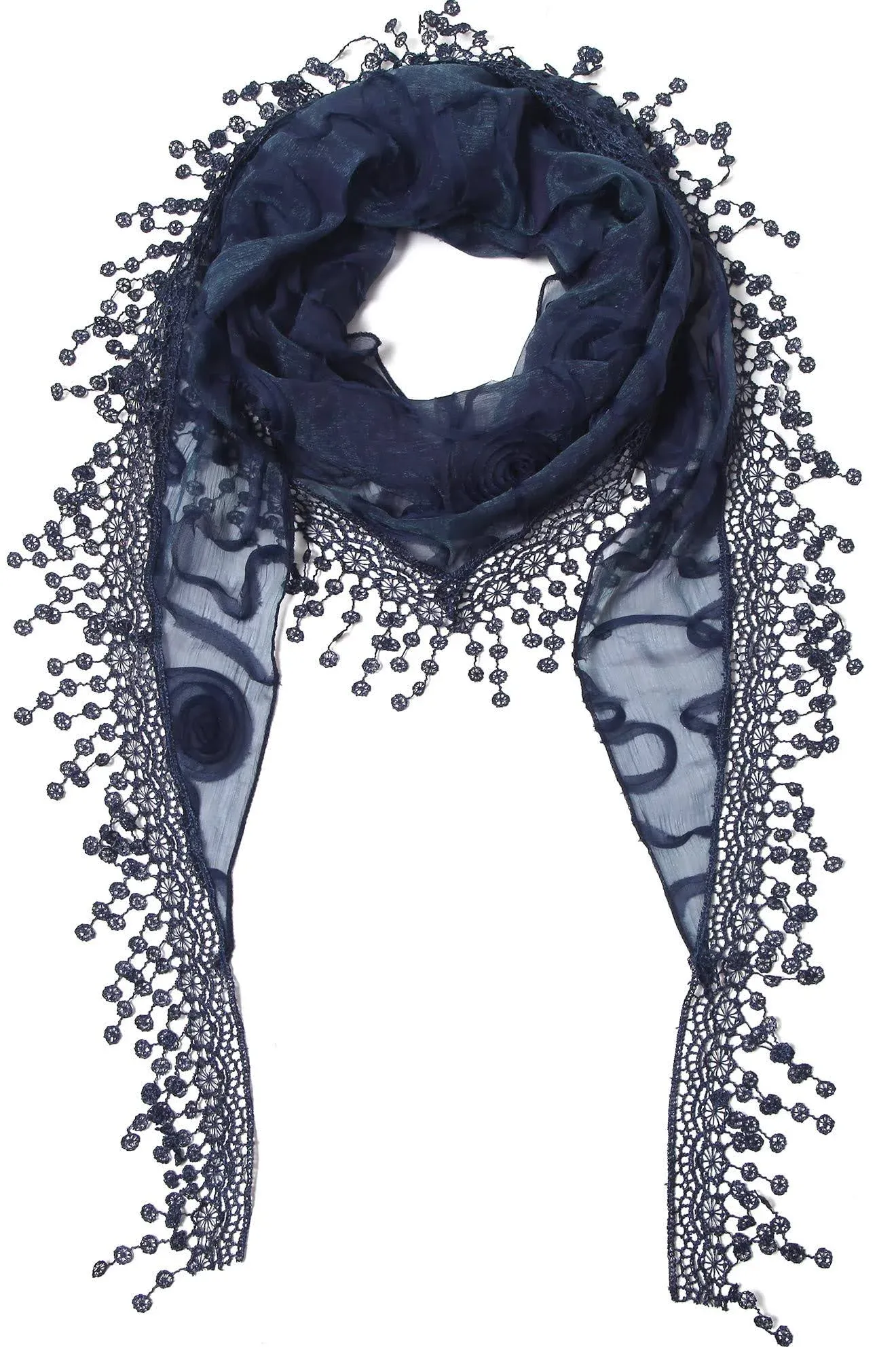 OC Fashion & Co Lightweight Triangle Floral Fashion Lace Fringe Scarf Wrap for ...