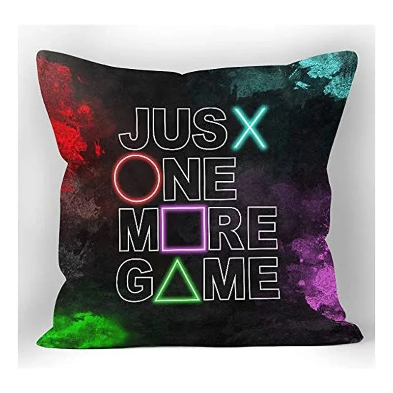 XUISWELL Gamer Just One More Game Soft Throw Pillow Cover, Gamer Gifts, Cushion Cover for Sofa Bed Home Game Room Decor 18 x 18 Inch, Gamer Room Decor for Boys