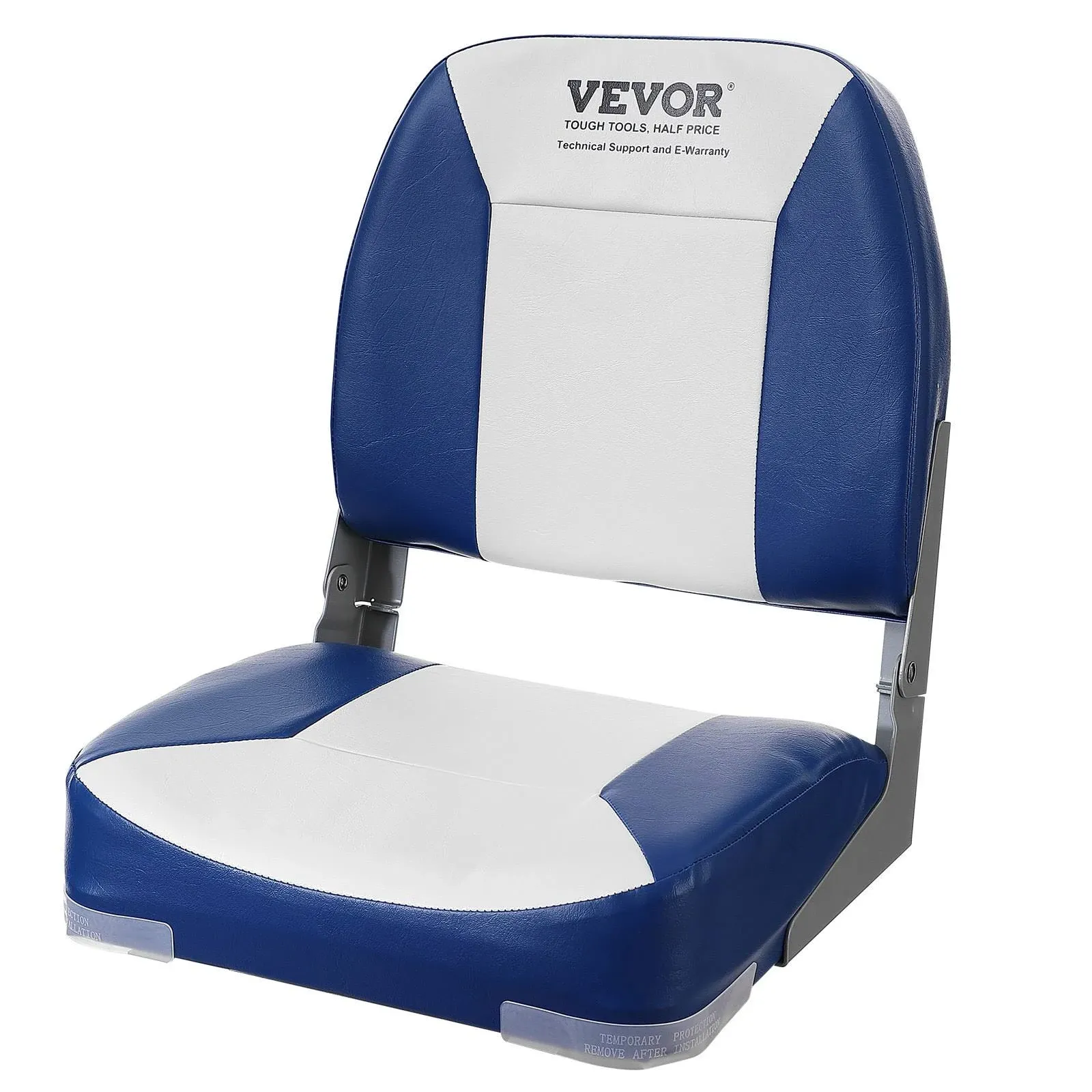 VEVOR Boat Seat, 18.9" Low Back Boat Seat, Folding Boat Chair with Thickened Sponge Padding and Hinge, Fold-Down Boat Captain Chair for Fishing Boat, Sightseeing Boat, Speedboat, Canoe, 1-Piece