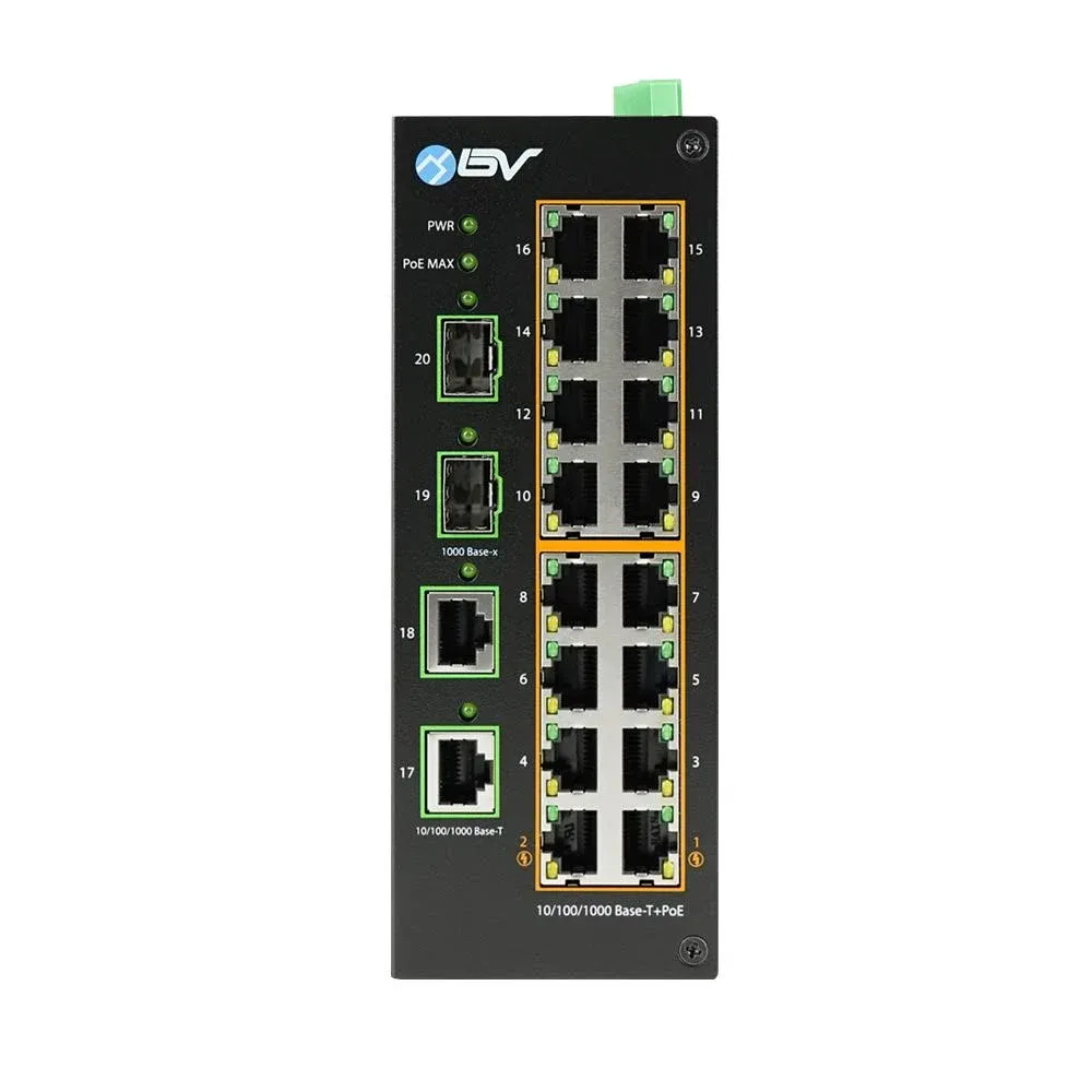 16 Port Gigabit PoE Switch - DIN Rail - 2 SFP Uplinks