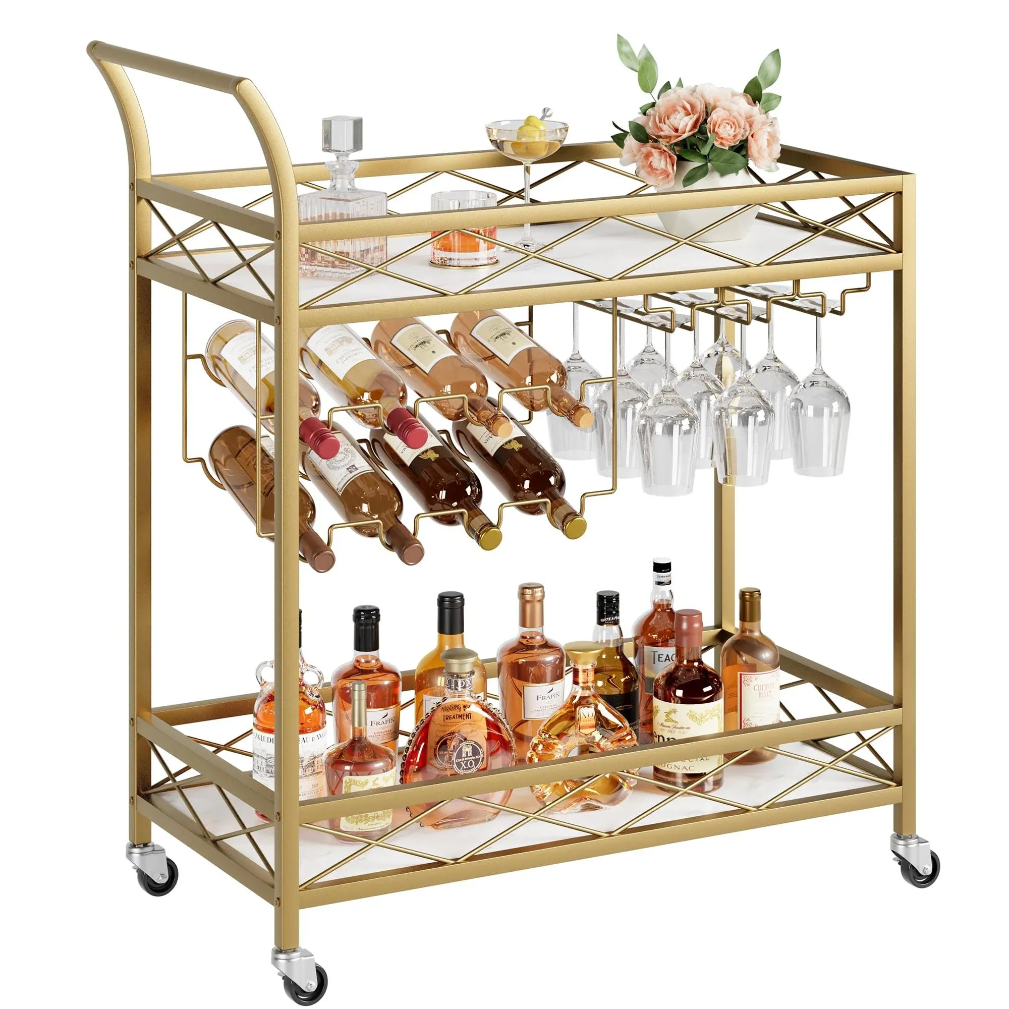 Gold Bar Cart 2 Tier Bar Carts for The Home Bar Carts with Wheels