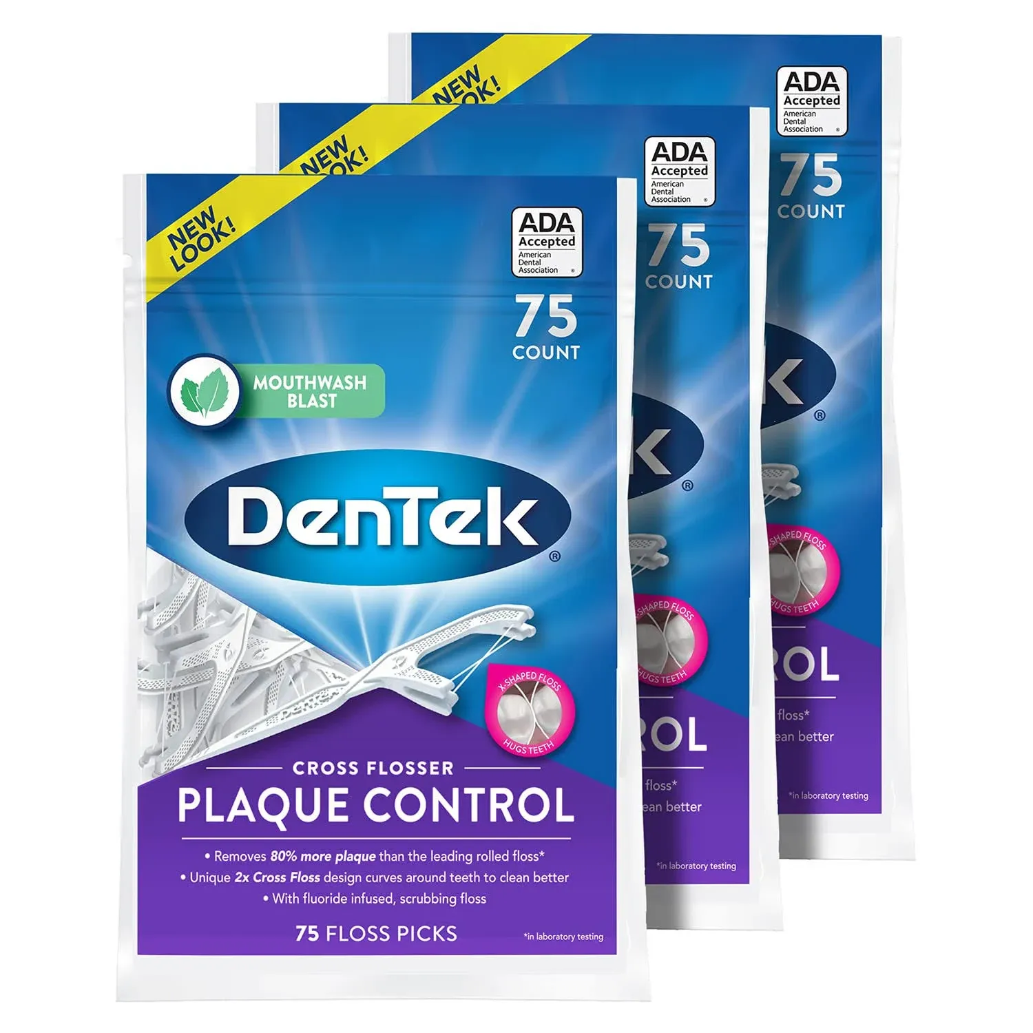 Dentek Cross Flosser Plaque Control Floss Picks, X-Shaped Floss, 75 Count