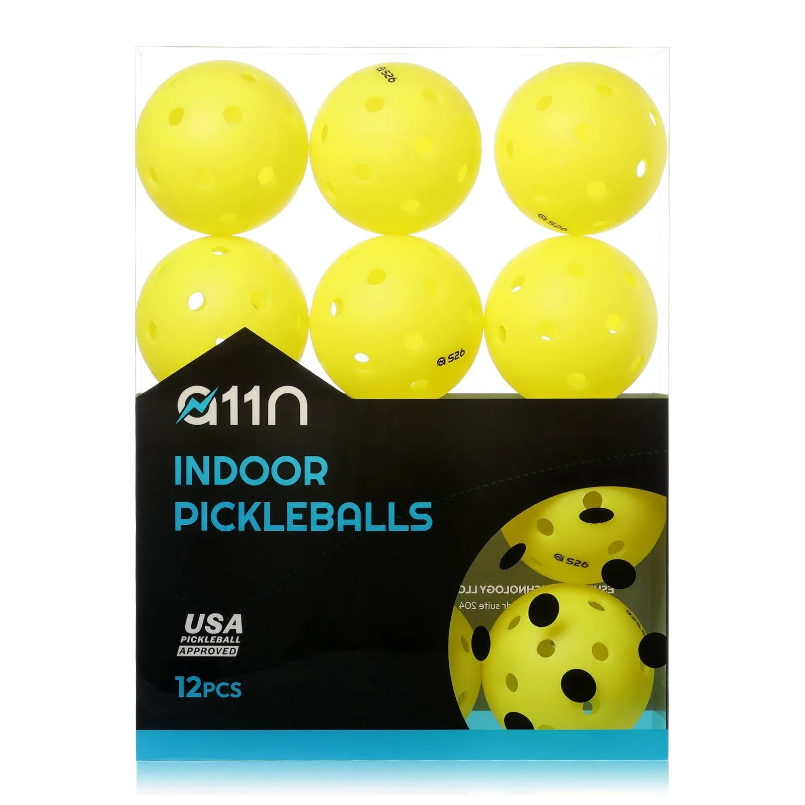 A11N SPORTS S26 Indoor Pickleballs- Consistent Bounce, Easy to Control and Durable Application - USAPA Approved - Ideal for All Ages - Available in Blue and Yellow