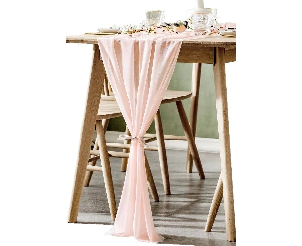 BOXAN Gorgeous Blush Pink Sheer Table Runner 30x120 inch for Light Peach Romantic ...