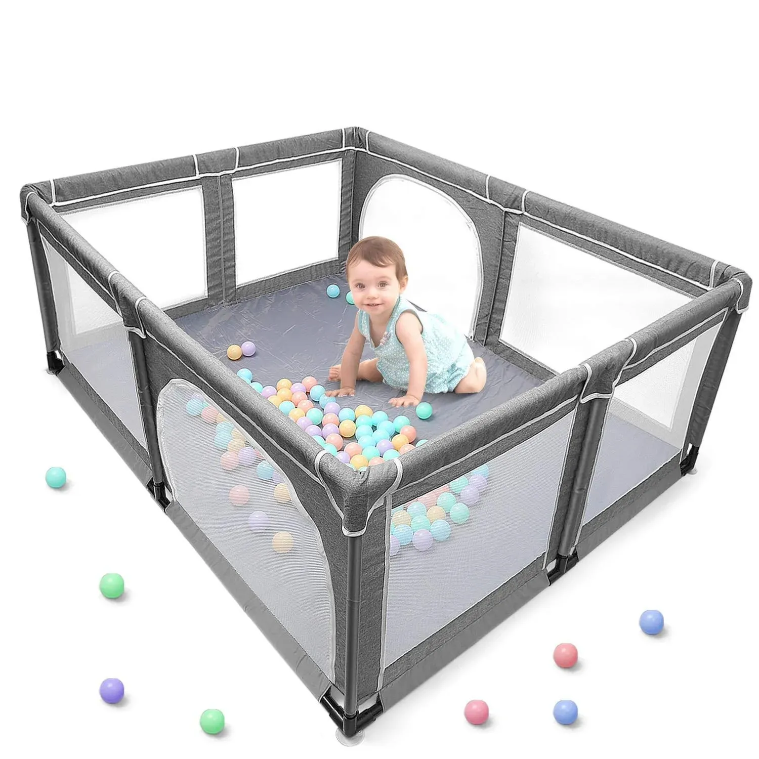 YOBEST Baby Playpen, 71"x59" Infant Playard with Gates, Sturdy Safety Playpen with Soft Breathable Mesh, Indoor & Outdoor Toddler Play Pen Activity Center for Babies, Kids, Toddlers