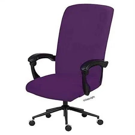 Stretch Computer Office Chair Cover with Durable Zipper - Universal Washable Removable Spandex Rotating Boss Chair Slipcovers - Anti-dust Soft Desk Chair Seat Protector for Dogs, Cats, Pets (Purple)