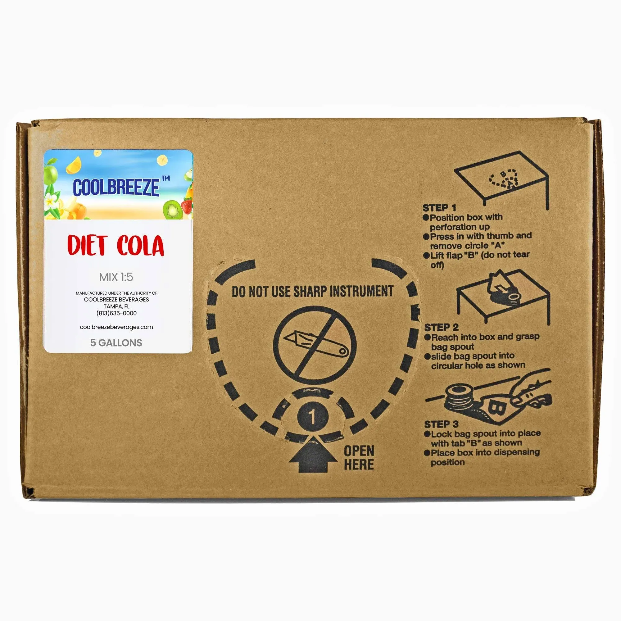 Coolbreeze Beverages 5 Gallon Bag-In-Box Soda Syrups for Soda Fountains, Home Use - Flavor Syrup Concentrate BIB - Diet Cola