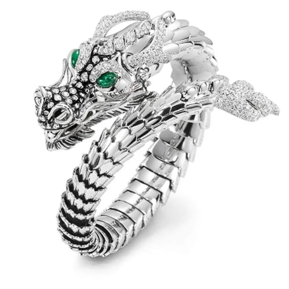 3D Ouroboros Chinese Dragon Ring Silver Snake Serpent Cubic Zirconia Thai Dragon ...