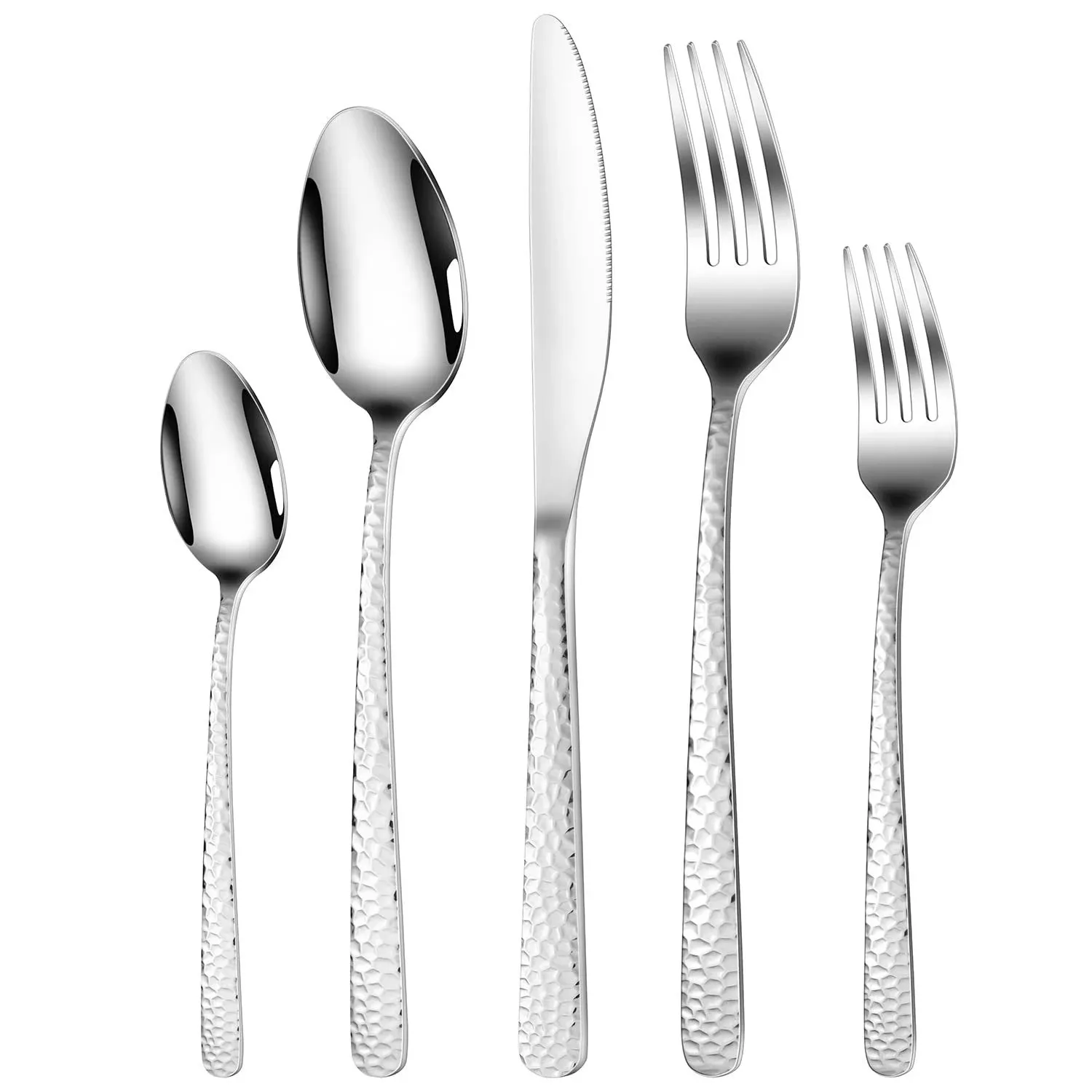 Hammered Silverware Set, 30 Pieces Flatware Set Service for 6, 18/10 Premium ...