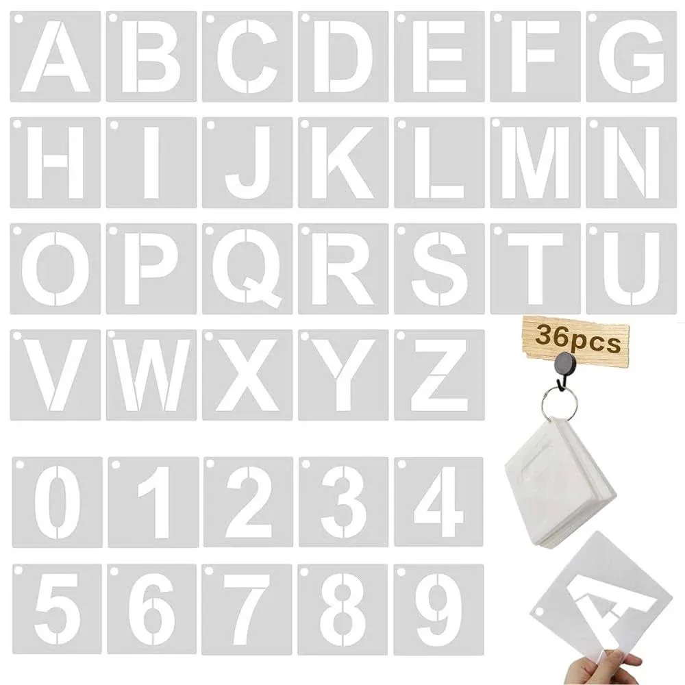 3 Inch Letter Stencils Kit, Alphabet Art Craft Stencils, Reusable Plastic Letters and Numbers Stencil Set for Wood, Wall, Fabric, Rock, Chalkboard, Signage and DIY Art Projects (White, 36 Pcs)