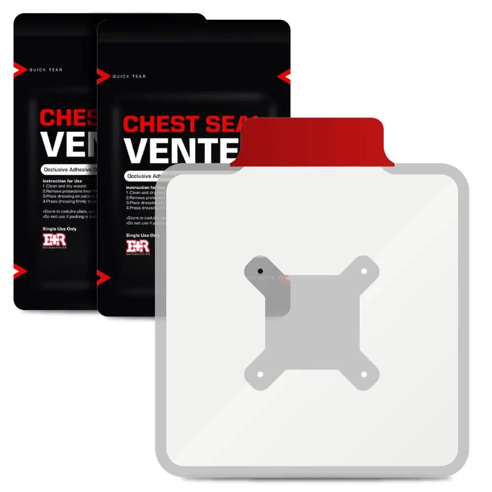 Ever Ready First Aid Vented Chest Seal with Quick Tear - 6.6” Square Occlusive Adhesive Dressing for Open Chest Wounds