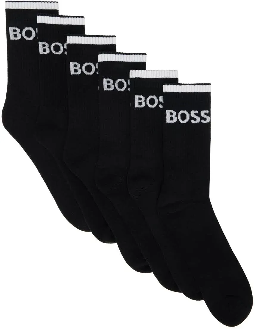 Boss Six-Pack Black Ribbed Short Socks