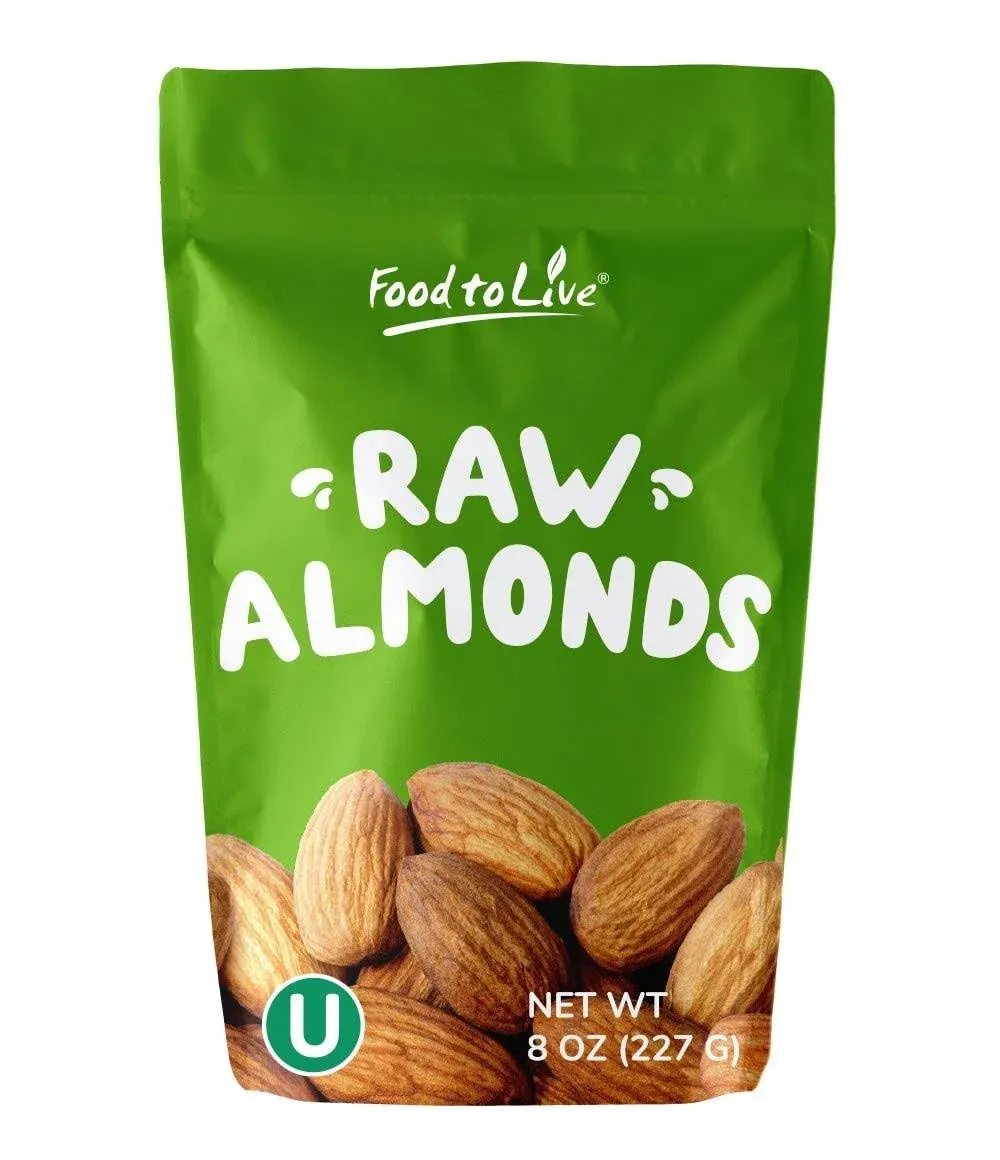 Food to Live California Almonds, 8 Ounces Supreme, Whole, Raw, Unsalted, Unroasted Nuts, Natural. Kosher, Vegan. Keto, Paleo, Low Sodium, Bulk. Great for Making Milk, Butter and Flour