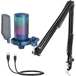 FIFINE USB Gaming Streaming Recording PC Microphone Kit, RGB Condenser, A6T Blue