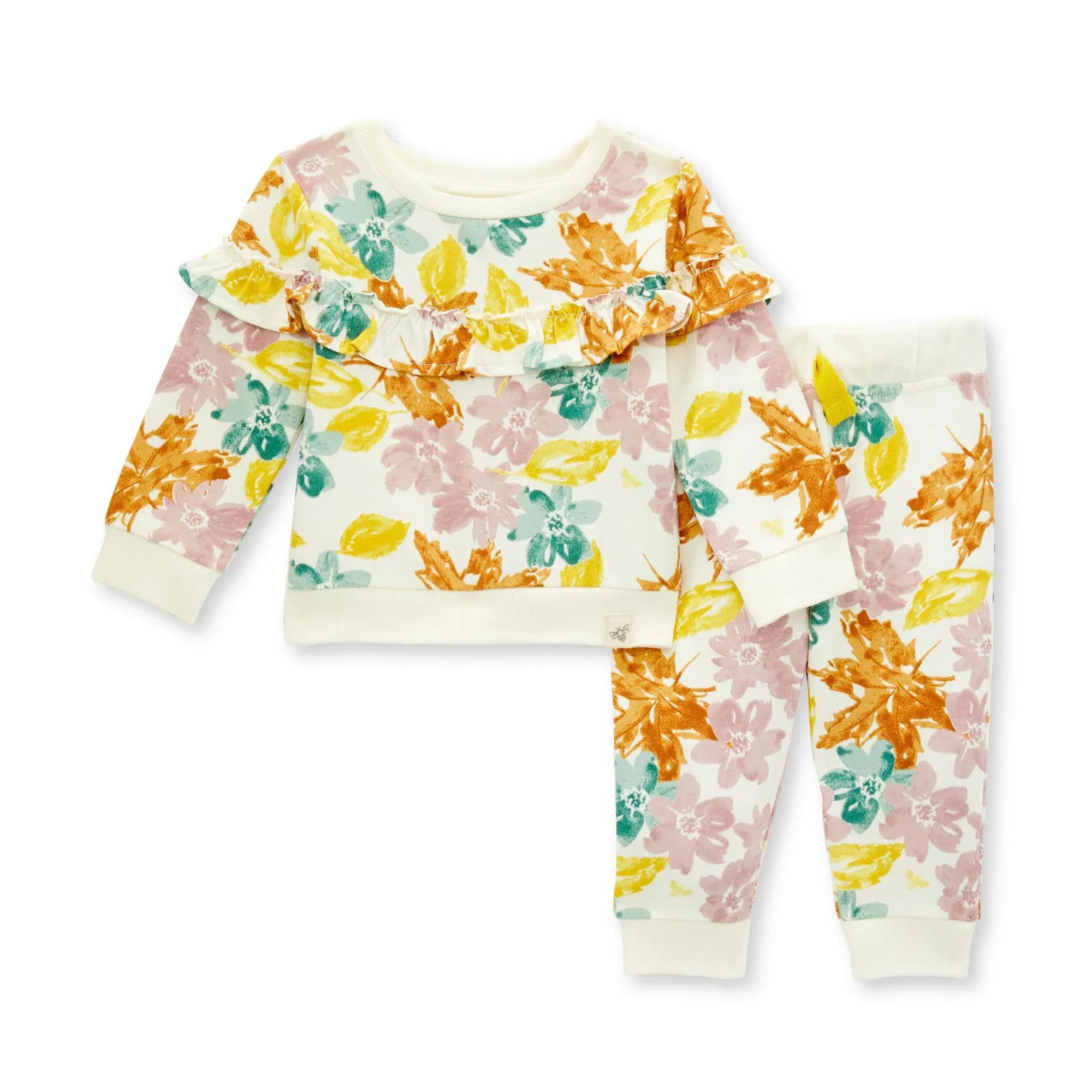 Burt's Bees Baby Foliage Floral Organic Girl French Terry Top & Pant Set