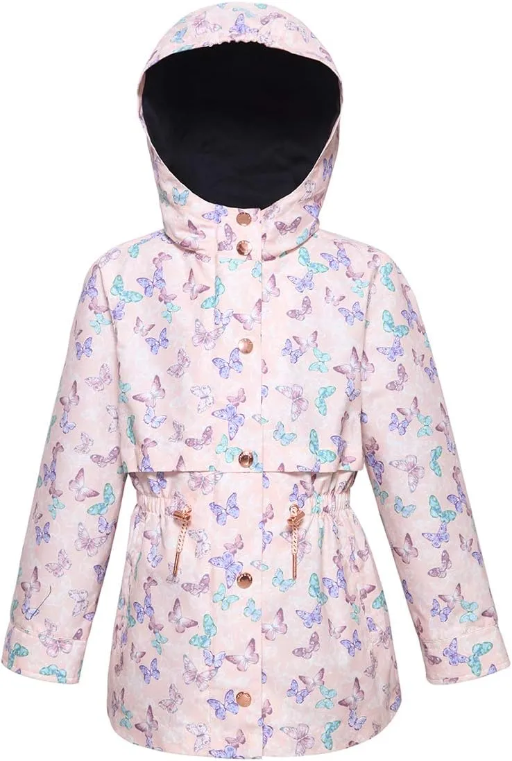 Rokka&Rolla Girls' Light Rain Jacket Trench Coat-Butterfly Pink, Size 10-12