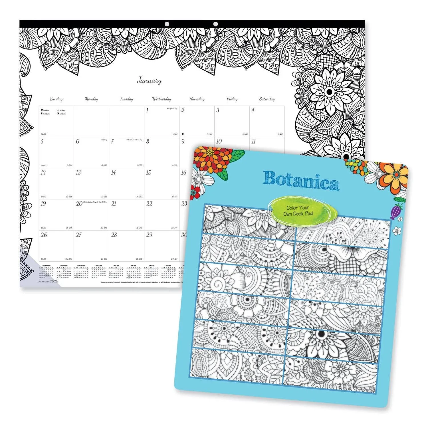 Blueline Monthly Desk Pad Calendar DoodlePlan Coloring Pages 22 x 17