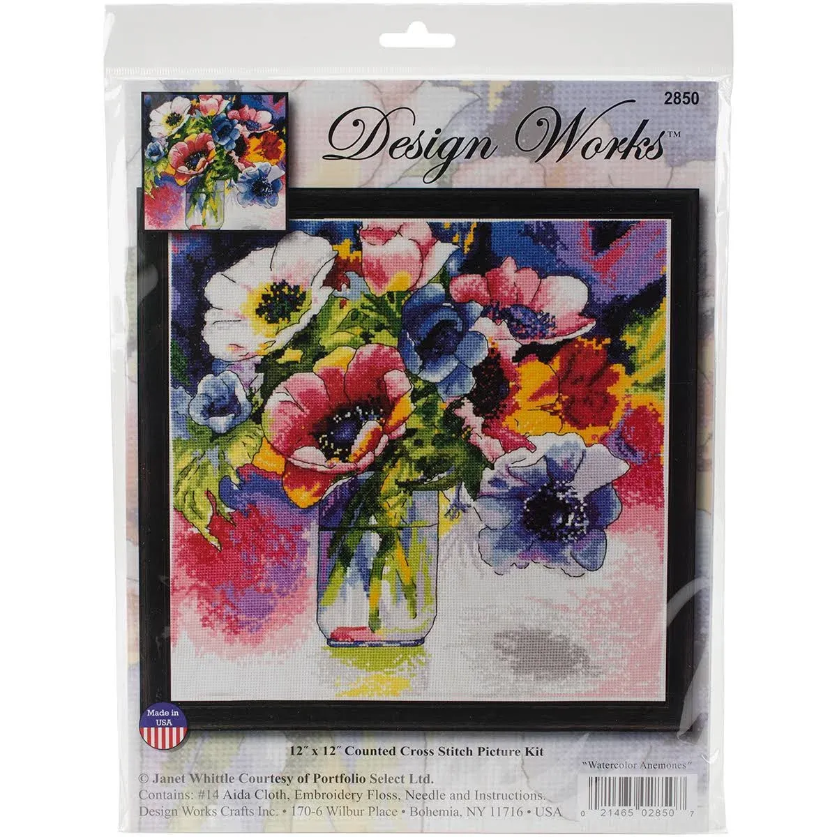 Watercolor Anemonies Counted Cross Stitch Kit 12"x12" 14 Count