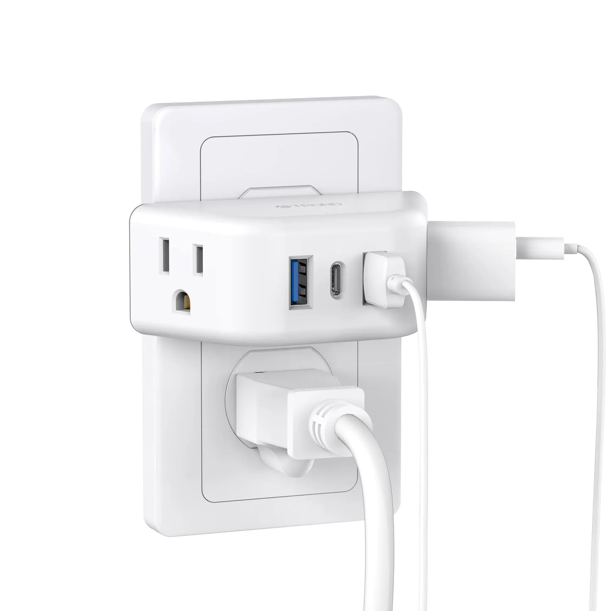 TROND Multi Plug Outlet Extender - Outlet Splitter with 3 Plug Extender, 2 USB Wall Charger, Wall Outlet Expander, Multiple Outlet Wall Plug, Non Surge Protector for Cruise Ship, Travel, Home, Office