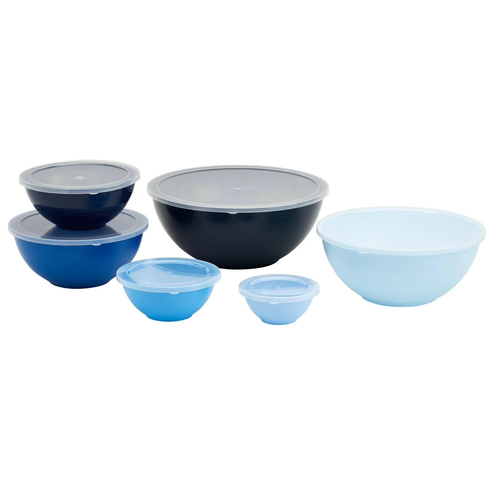 12 Piece Plastic Nesting Mixing Bowls with Lids Set for Kitchen, Baking, Meal Prep, Cooking, Space Saving, Food Storage, Multiple Sizes, Blue