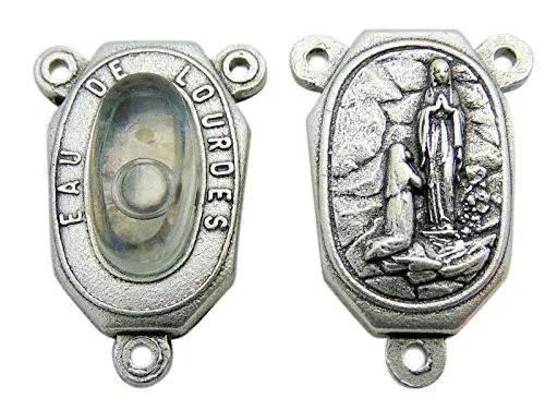 Lourdes Water Rosary Centerpiece Metal 3/4 inch Center with Water from Basilica