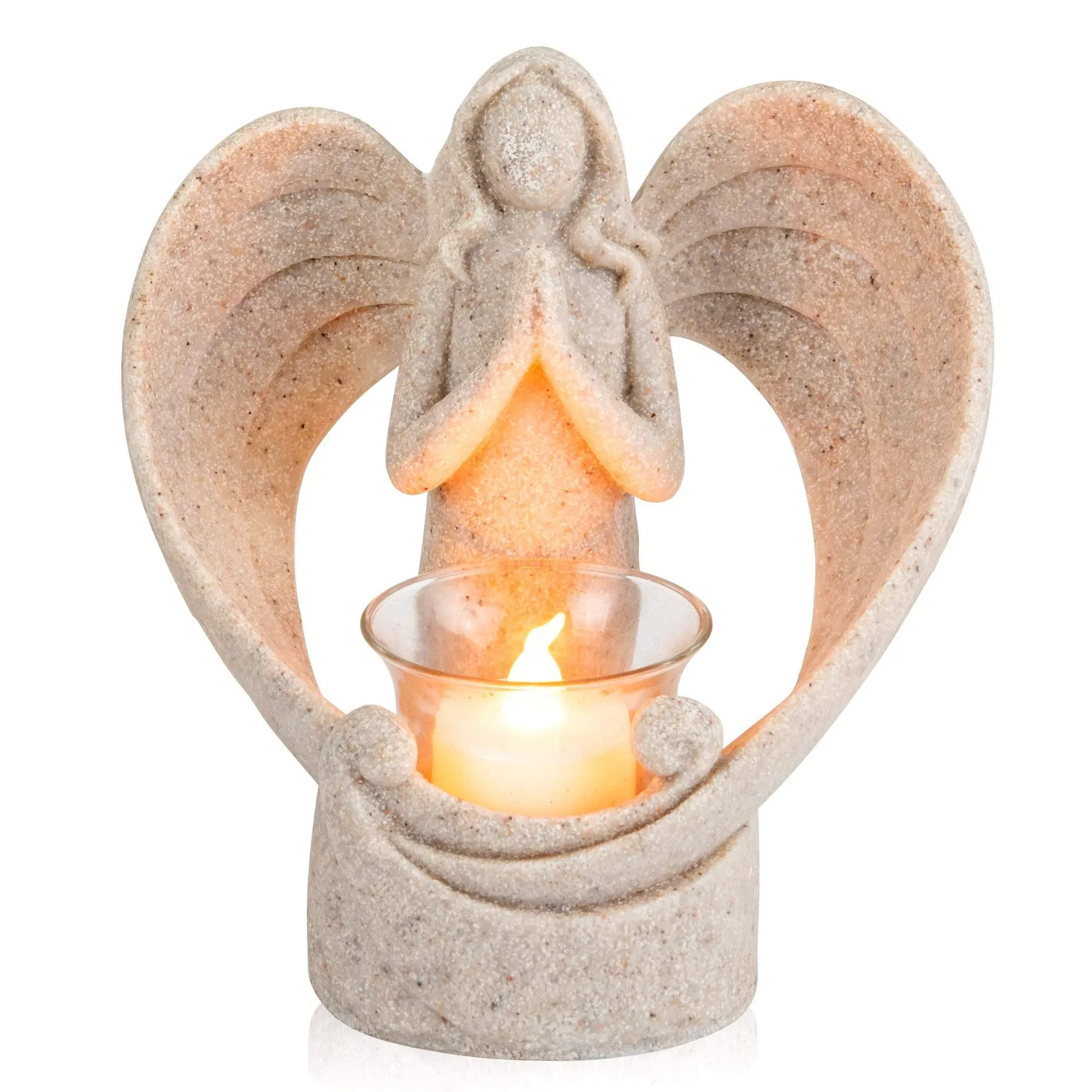 Symplifv Sympathy Gift in Memory of Loved One, Angel Statue Tealight Candle ...