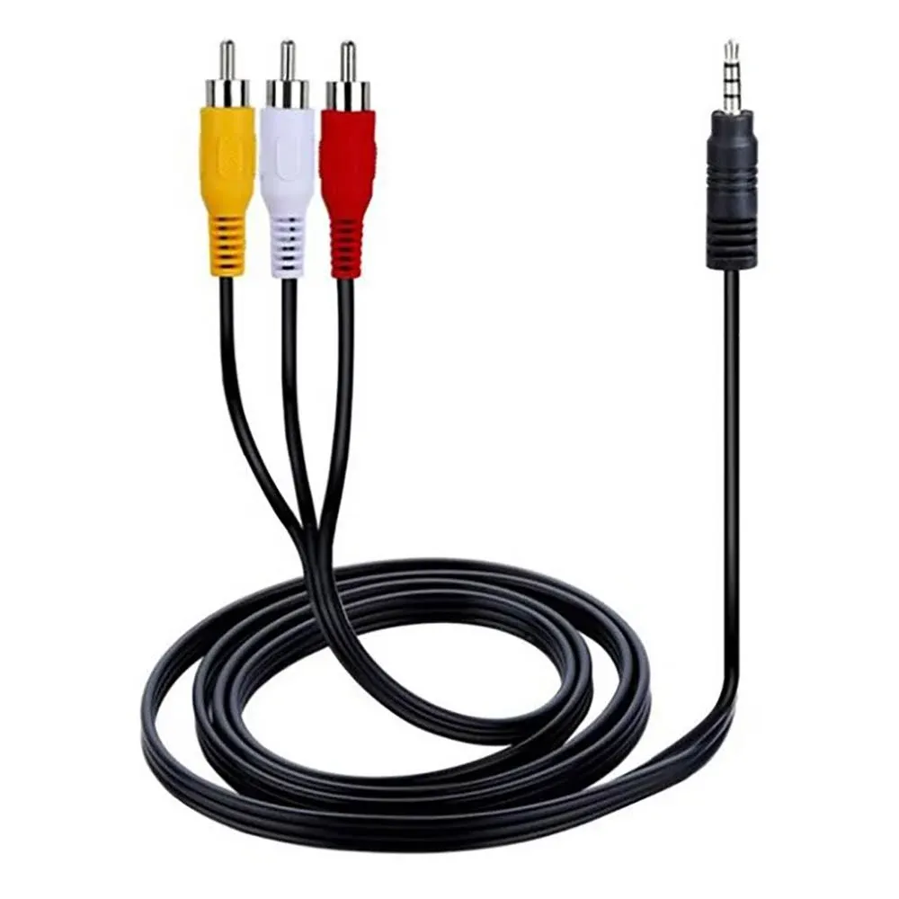 SatelliteSale Auxiliary 3.5mm Audio/Video Jack to 3 RCA Digital Stereo Composite Aux Cable Universal Wire PVC Black Cord 6 feet