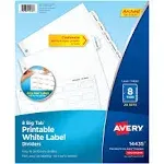 Avery 14435 11 in. x 8.5 in. 8 Big Tab White Label Dividers - WT (20/PK) New