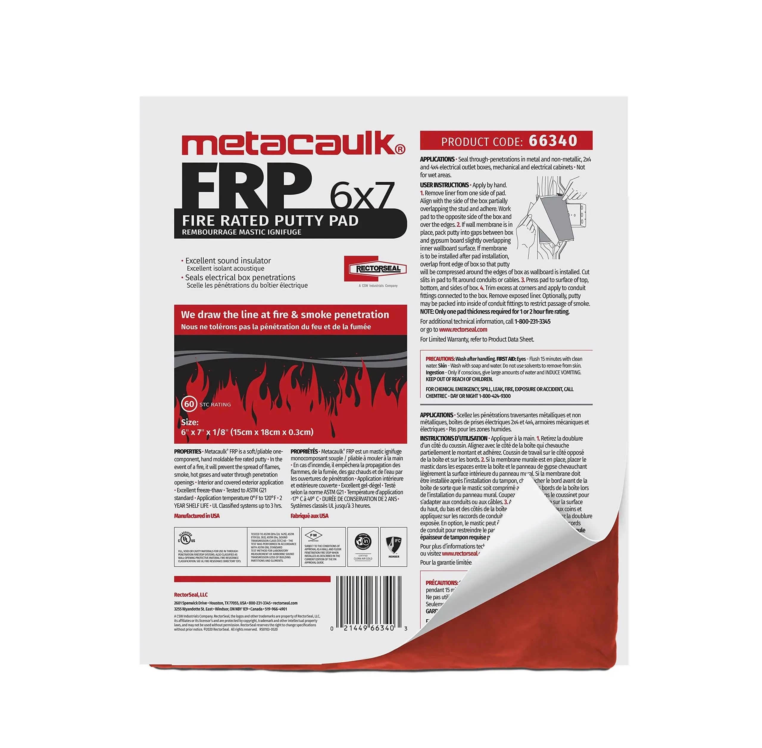 Metacaulk Rectorseal FRP 6x7 Fire Rated Putty Pad