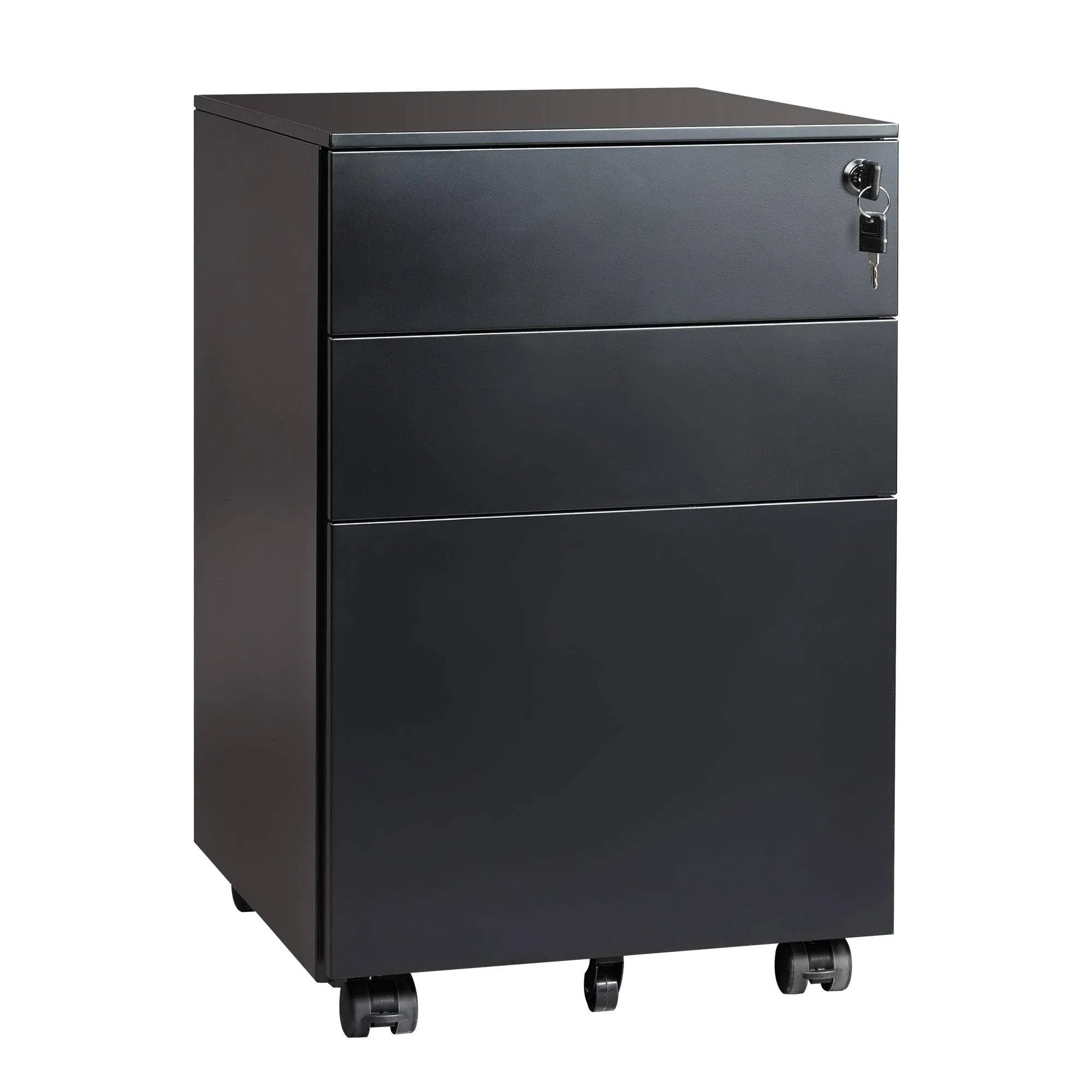 Metal 3 Drawer Mobile File Cabinet with Lock | DEVAISE, Black