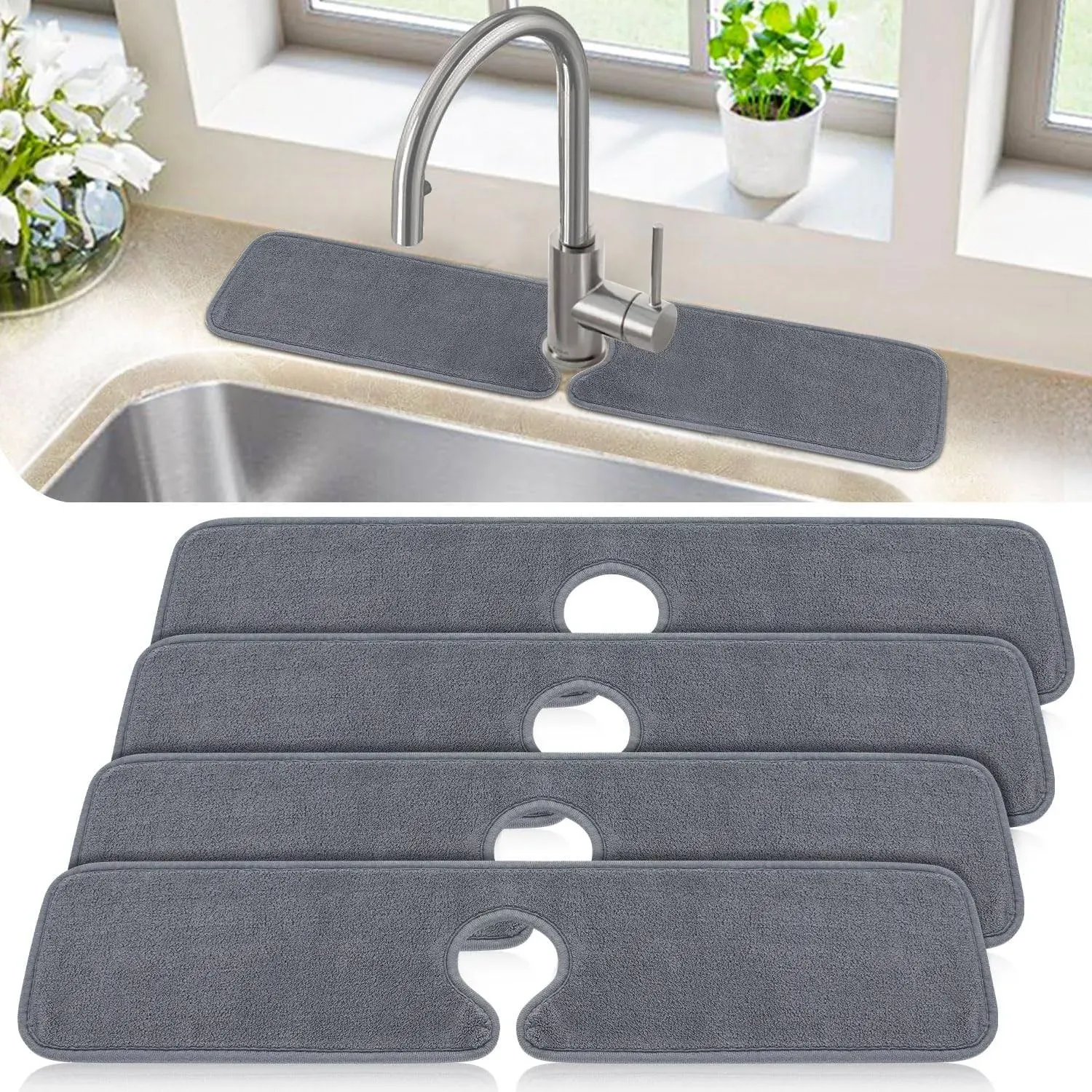 PoYang 4 Pack Kitchen Sink Splash Guard: Long Sink Faucet Mat Splash Guard, Super ...