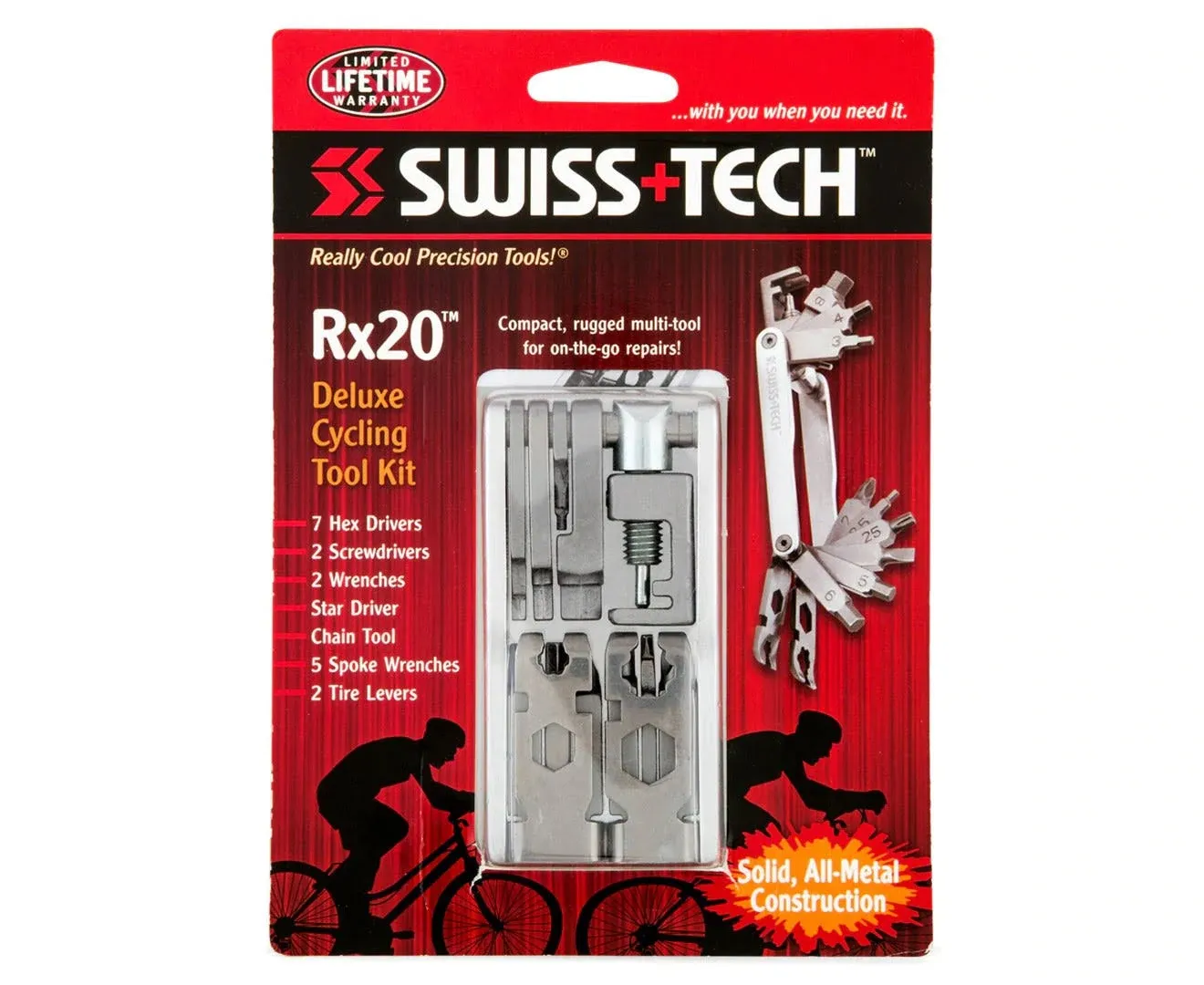 Swiss+Tech ST35060 Polished SS 20-in-1 Bicycle Multitool Kit for Bike Repair, Sp