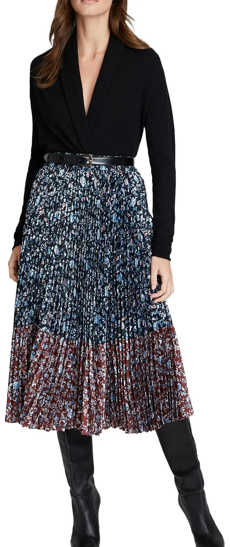 Club Monaco Women's Two-Tone Floral Pleated Skirt