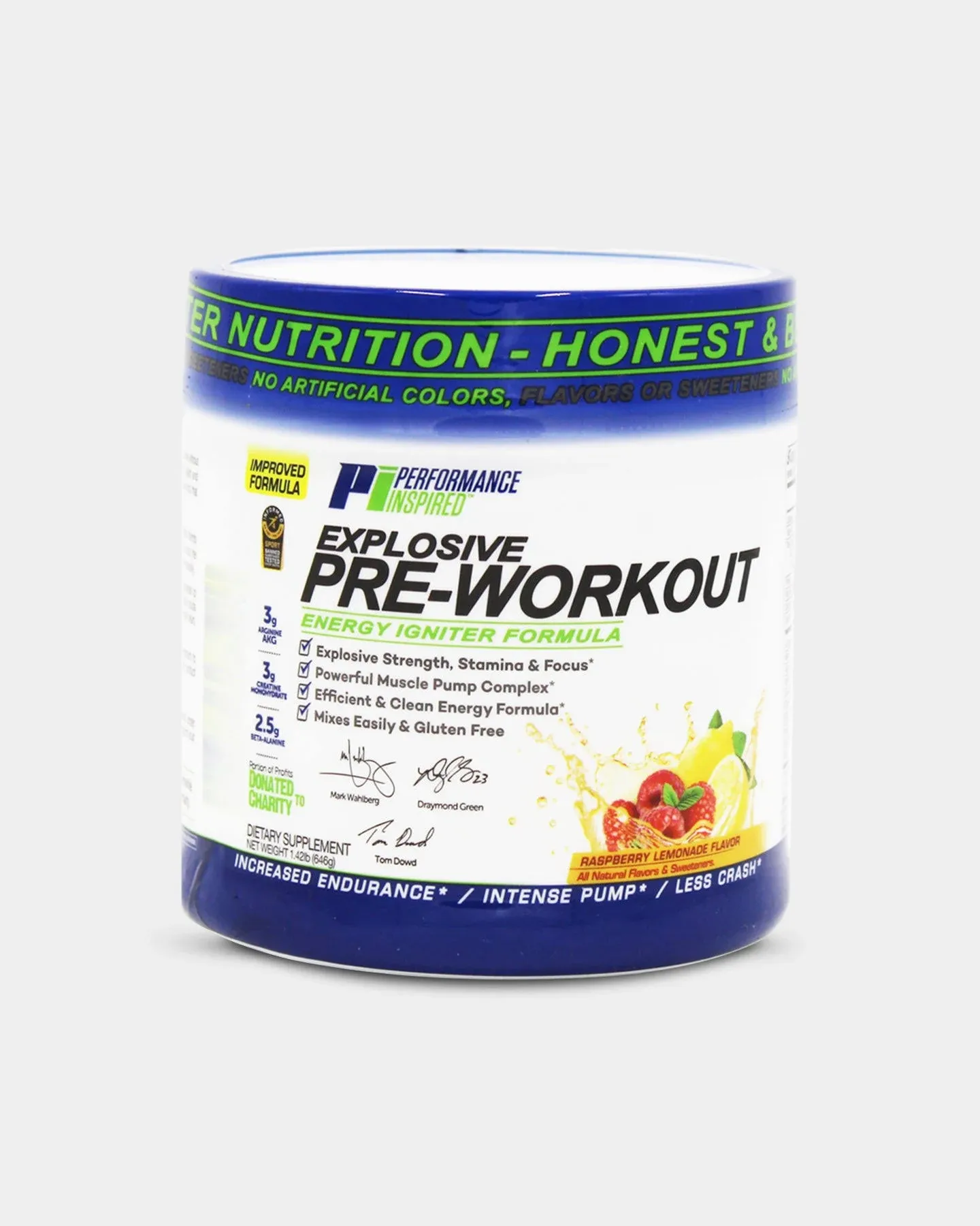 Performance Inspired Nutrition - Pre-Workout Powder - Citrulline - Nitrosigine - Green Tea - Arginine - Raspberry Lemonade - 32 Servings