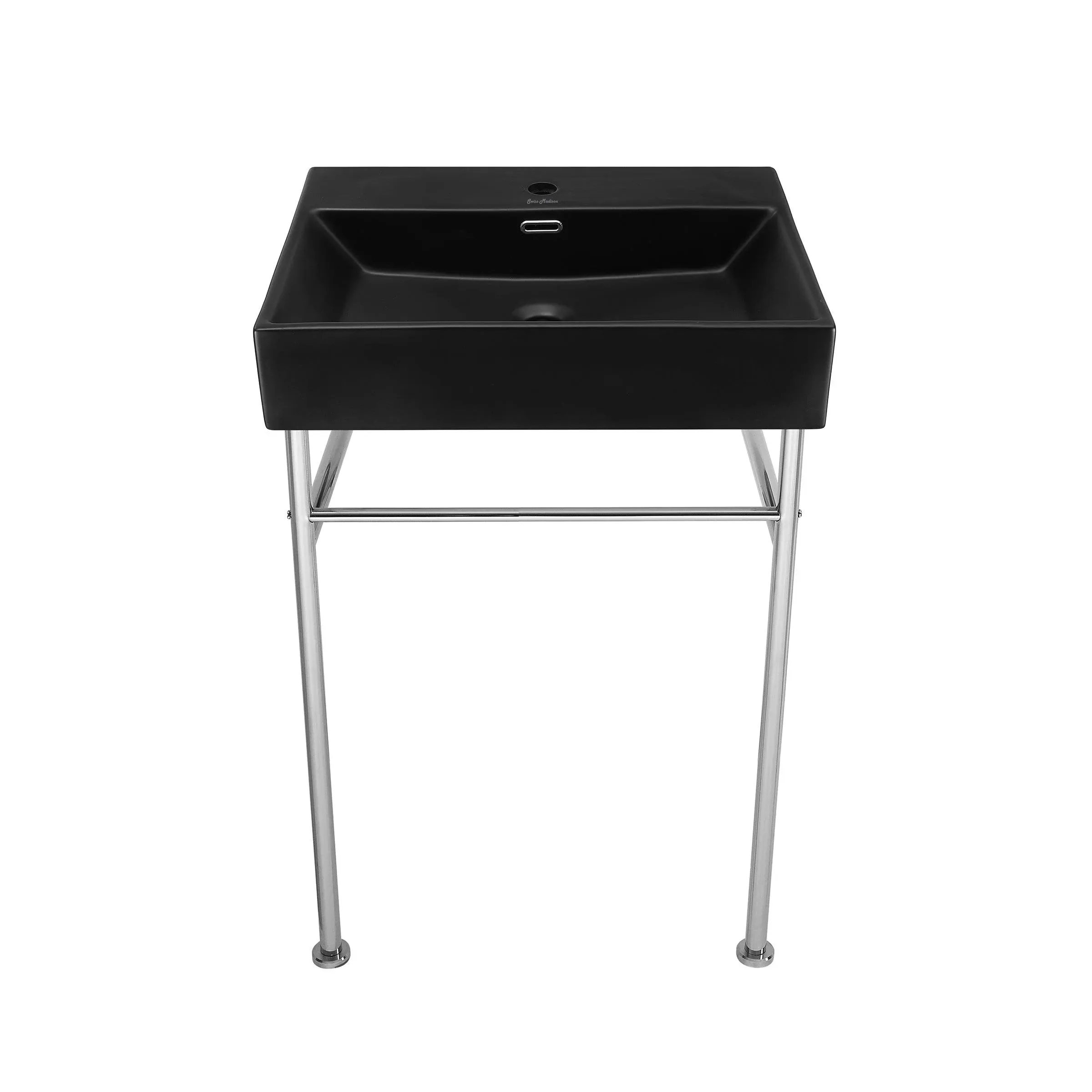 Swiss Madison Claire 24" Console Sink Matte Black Basin Chrome Legs