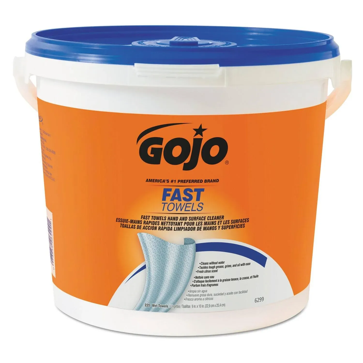 Gojo Fast Wipes Hand Cleaning Cloth Towels, White, 9" x 10" - 2 buckets, 225 ...