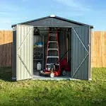 Metal Outdoor Galvanized Steel Storage Shed with Lockable Doors for Backyard or Patio Storage of Bikes, Grills, Supplies, Tools, Toys, for Lawn, Garden, and Camping, Tan (8x6)