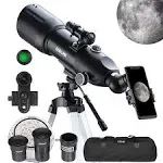 ESSLNB Telescopes for Adults Astronomy, 80mm Astronomical Travel Telescopes with Moon Filter, Erect Image, 10 Times Refractor, Tripod and Carrying Bag for Astronomy Beginners (40080 Telescope)